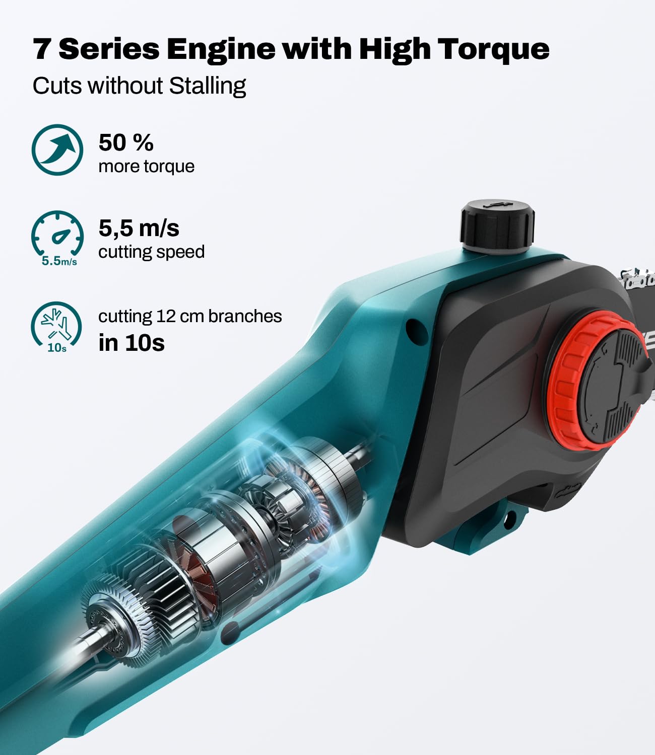 Akku Hochentaster Kompatibel mit Makita 18V-Akkus, CSH001 Akku Astsäge Teleskop, 8 Zoll Kettensäge mit Verlängerung, 20 cm Schwertlänge, Motorkopf mit 15° Neigung (ohne Akku)