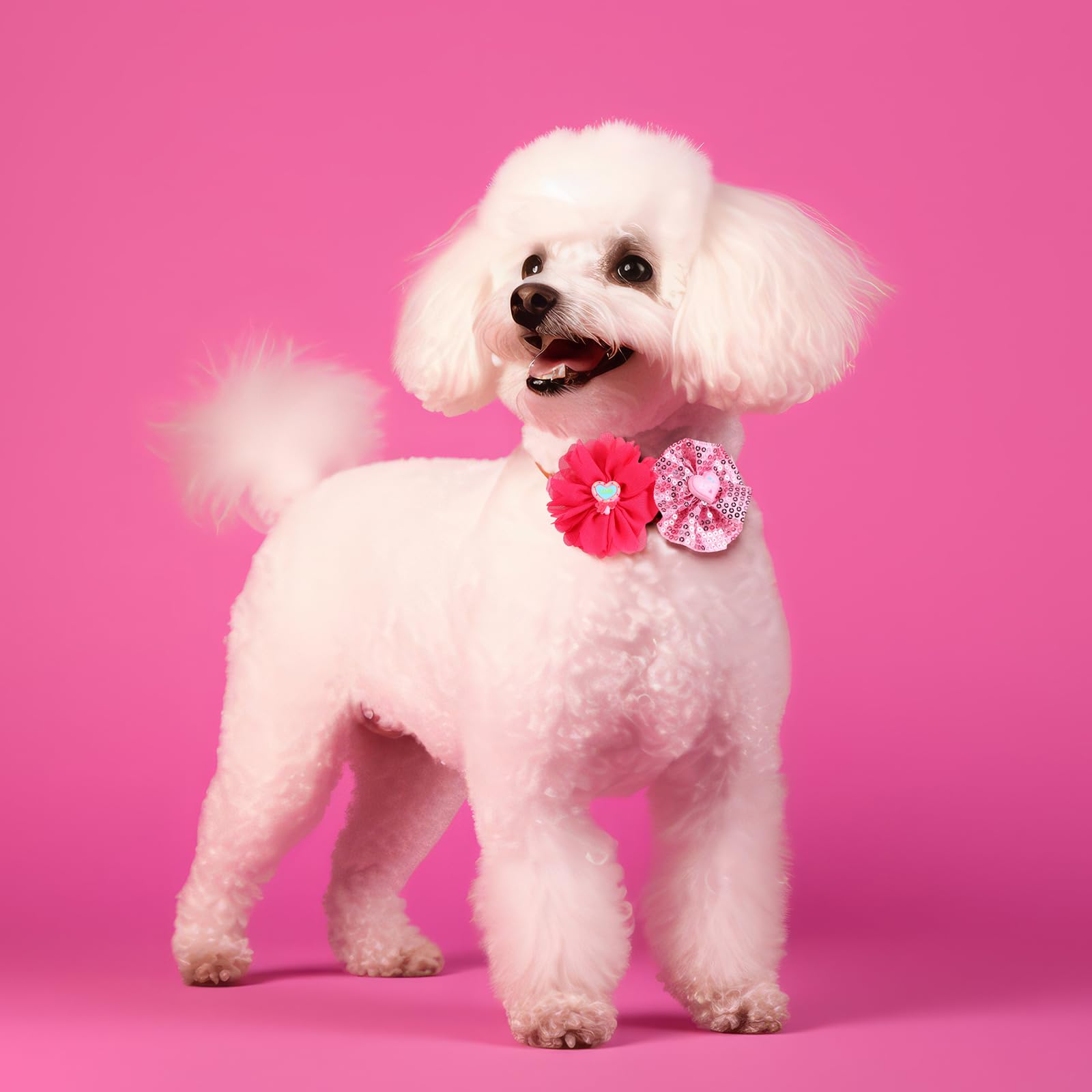 Abbylike 100 Stück Valentinstags-Hundehalsband, Blumen, Schleifen, Hundepflege-Halsband, verstellbar, Haustier-Fliege, Katzen-Hundehalsband, Befestigung mit Blume für Valentinstag, Hochzeit,