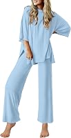 Ekouaer Women's 2 Piece Lounge Set: Short Sleeve Top & Drawstring Long Pants - Soft Polyester Spandex Pajamas