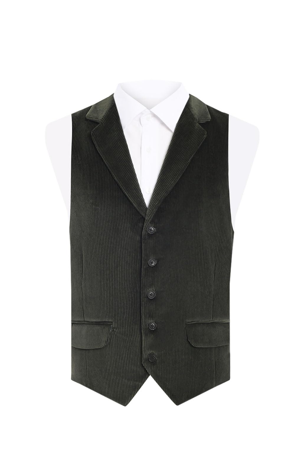 Dobell Mens Green Corduroy Waistcoat Regular Fit 100% Cotton-XL (46-48in)