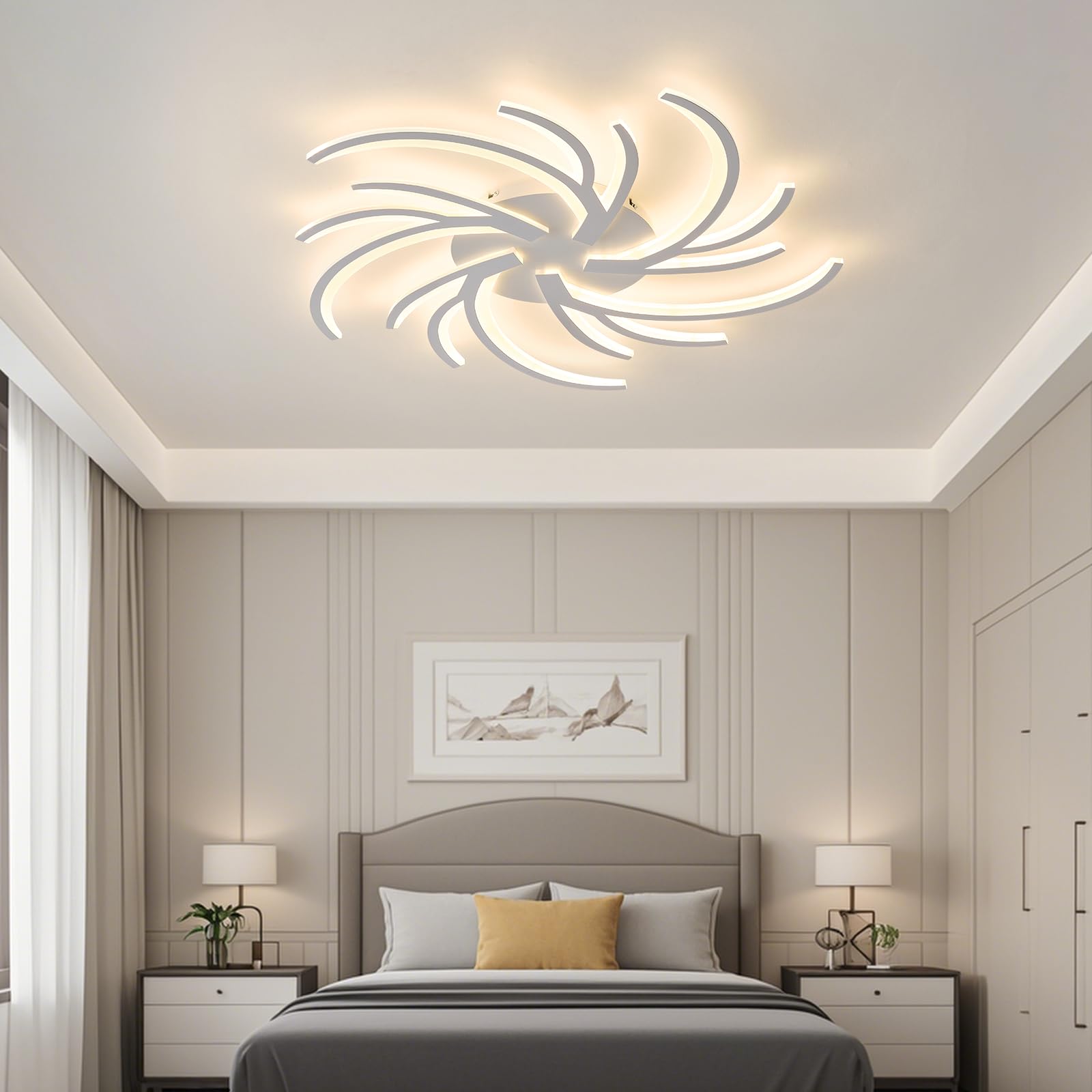 LED Deckenleuchte 100W, Deckenlampe Dimmbar Mit Fernbedienung APP, 100cm Wohnzimmerlampe 3 Flammig Kronleuchter Lampe, 3000-6500K deckenbeleuchtung für Schlafzimmer Wohnzimmer