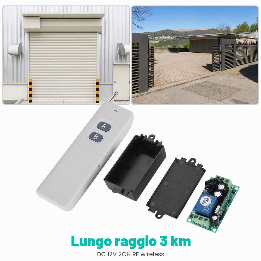 di Controllo Remoto Senza Fili Trasmettitore + Ricevitore 3 KM a Lunga Portata DC 12 V 2 Canali