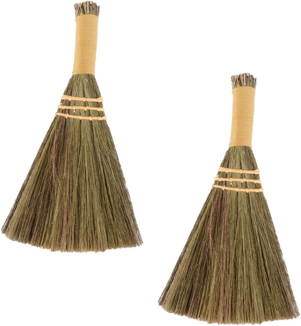 KICHOUSE Halloween Witch Broomstick Hand Broom 2pcs Small Braided Desktop Cleaning Brooms for Household Dust Removal and Table Sweeping Decor Random Color