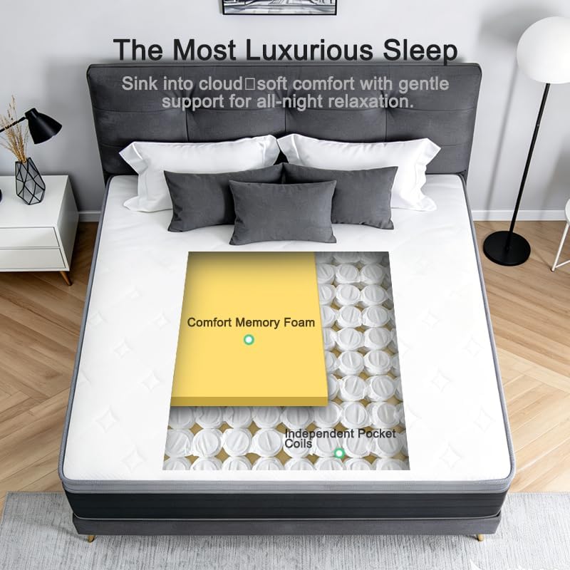 Queen Size Mattress, 10 Inch Soft Mattress in a Box, Hotel Quality, Independent Pocket Spring Mattress