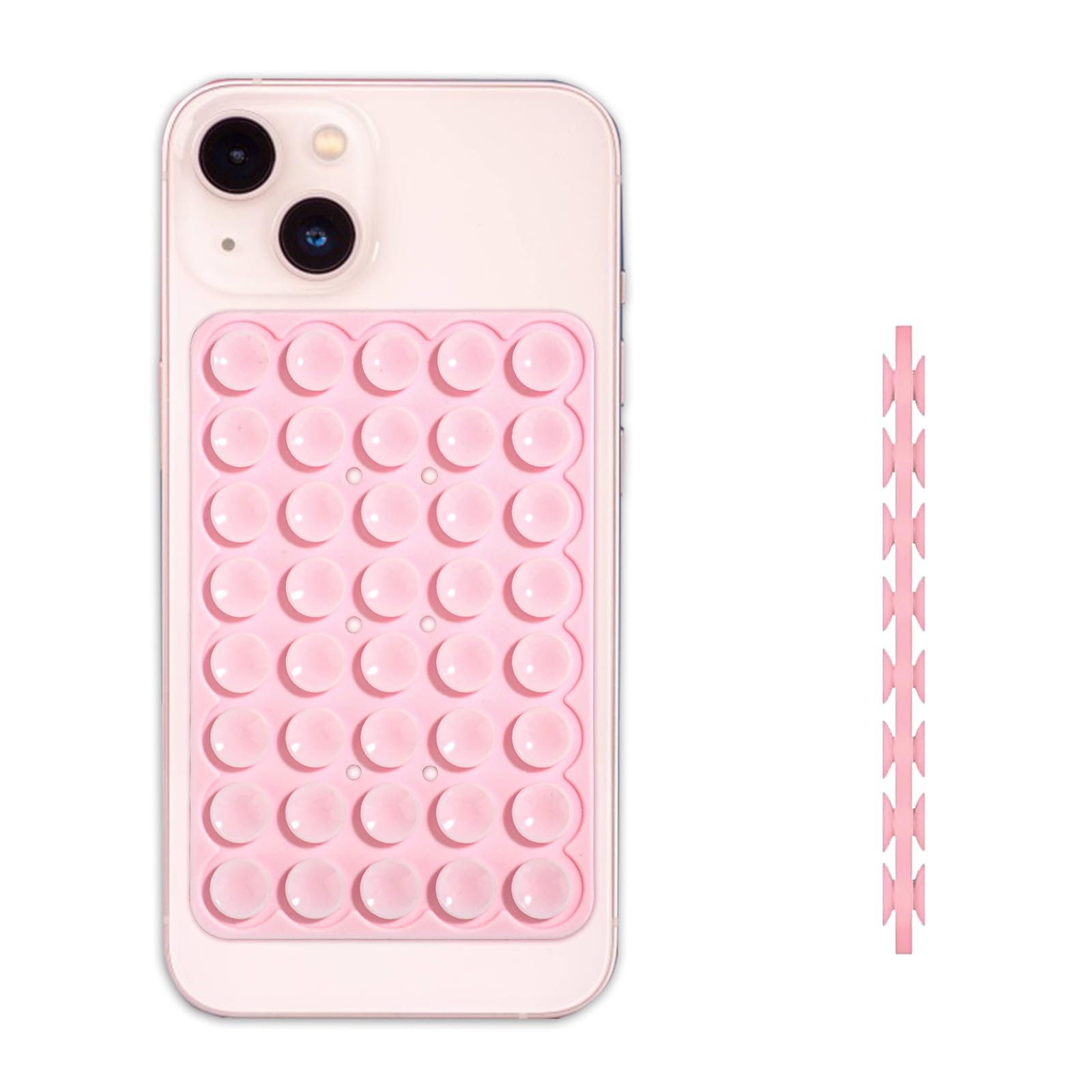 PEUTIER Silicone Double Sided Suction Phone Holder, Detachable Suction Cup Phone Mount Hand-Free Suction Cell Phone Case Multi-Purpose Sticky Grip for Mobile Devices Mirror Glass (Pink)