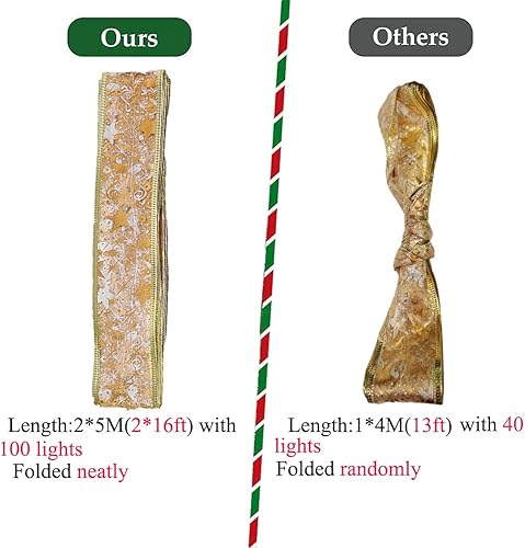 Miniatura 5 de GIHOO - Tira de luces de 32 pies (2 de 16 pies), lazos navideños, 100 luces LED con alambre de cobre, capas dobles, lazos para fiestas de Año Nuevo,