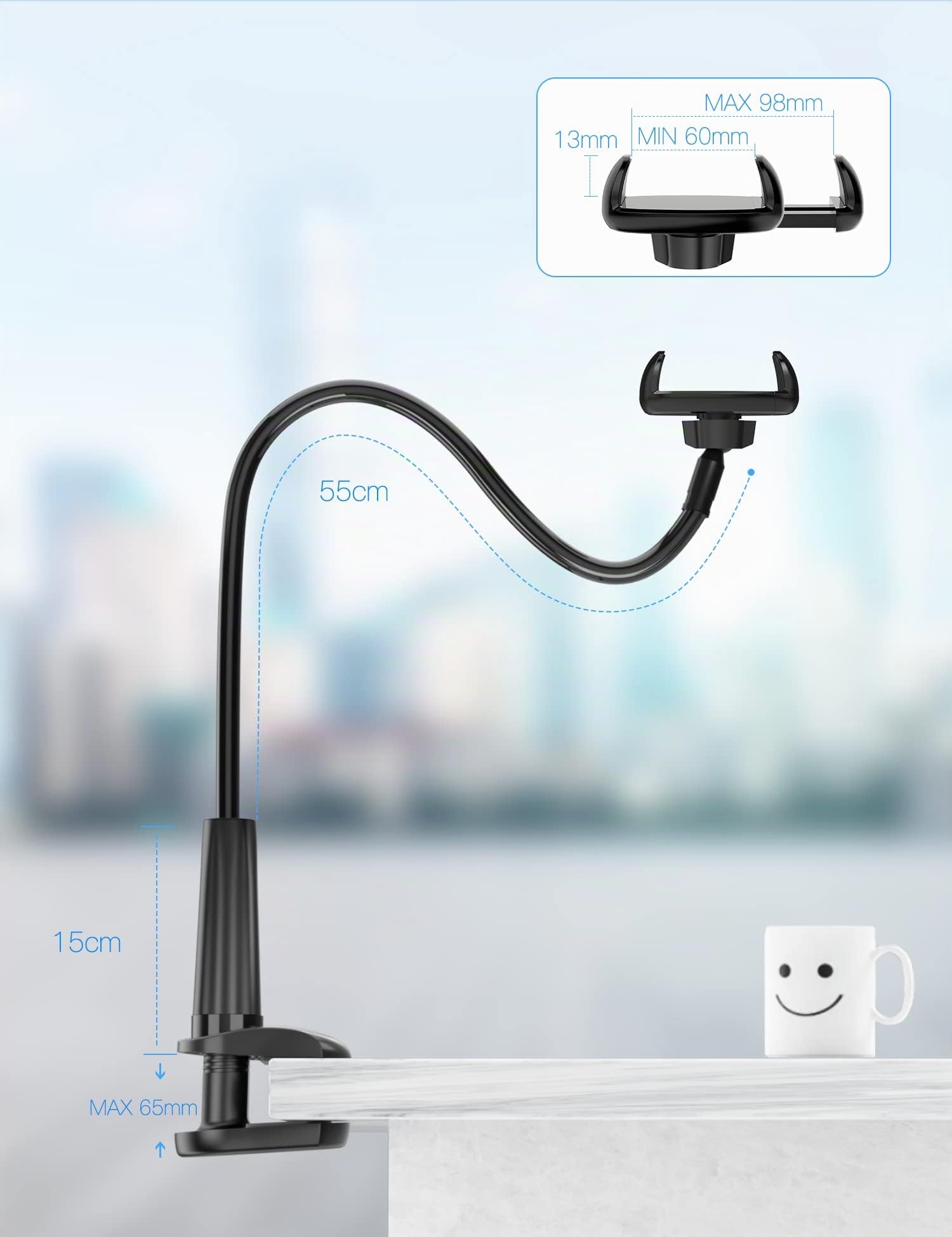 TRYONE Support téléphone avec col de Cygne de, Support de téléphone Pliable Rotation 360° Réglable pour iPhone Series/Samsung/Huawei/Google Pixel et Plus 76 cm de Longueur Totale