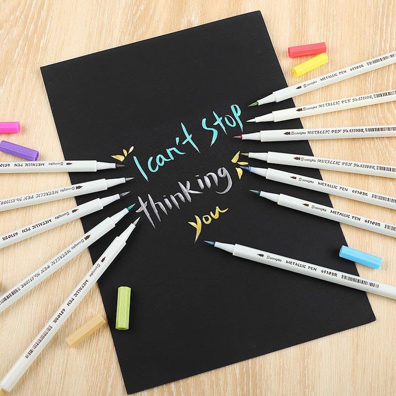 Image of HUBTURE Acrylic Paint Marker Pen Set - Metallic Colors, Medium Point Tip - Non-Toxic Art Markers for Rock, Ceramic, Glass, Wood, Fabric, Canvas, Craft Projects(METALLIC COLOR PEN)