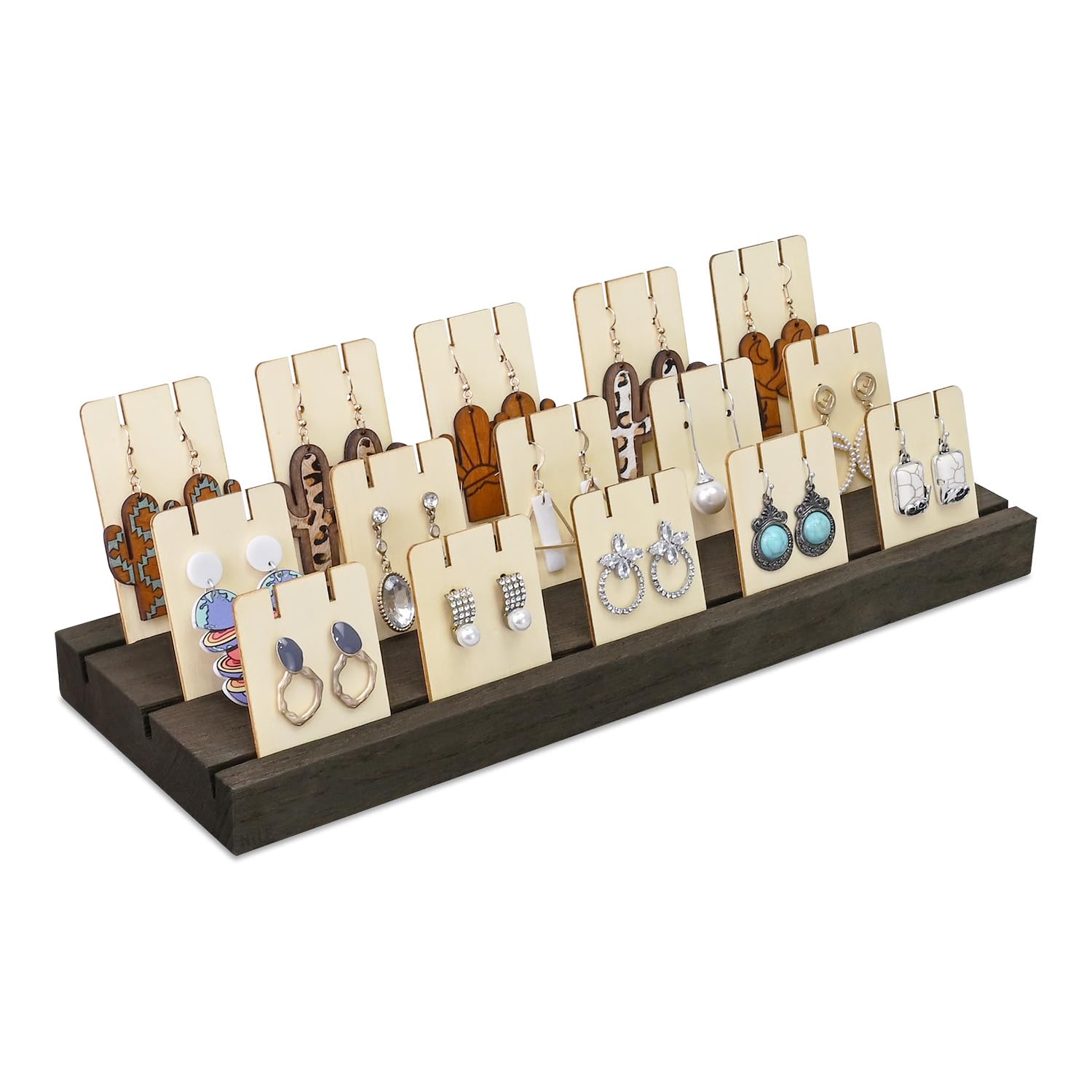 MOOCA 15PCS Wooden Earring Jewelry Display Stand, Display Cards for Ear Clip, Wire, and Post Earrings