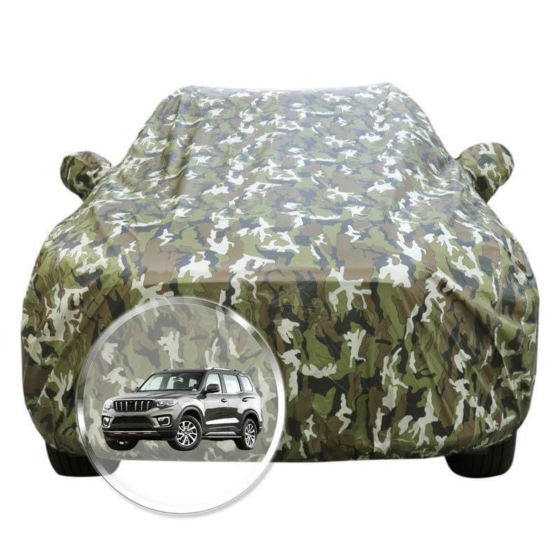 Image of NEODRIFT 'JungleTech' Car Cover for Mahindra Scorpio-N (All Weather Protection, 100% Water-Resistant, Tailored Fit, Multi-Layered & Breathable Fabric) (Colour: Military)