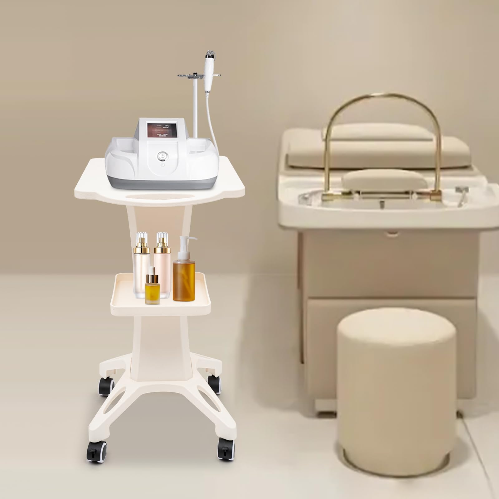 Carrello per salone di bellezza con ruote, portaoggetti portatile, carrello estetico, con cesto di immagazzinaggio, carico massimo 50 kg, adatto per soggiorno, negozio di bellezza, ospedale, casa