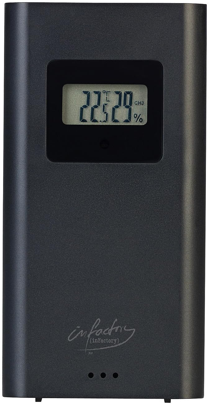 infactory Cyfrowy Zegar Ścienny z Radiową Stacją Pogodową, Bezramkowym Wyświetlaczem LCD i Czujnikiem Zewnętrznym (Miernik, Kolor)