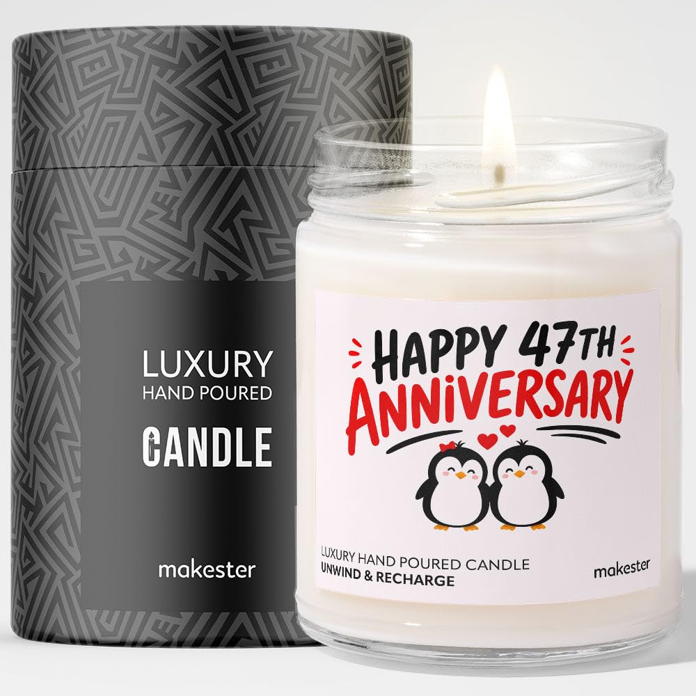 47th Wedding Anniversary Candle Gift - Luxury Soy Wax Candle - Vanilla, Jasmine, Sugared Almond - Makester — image 1