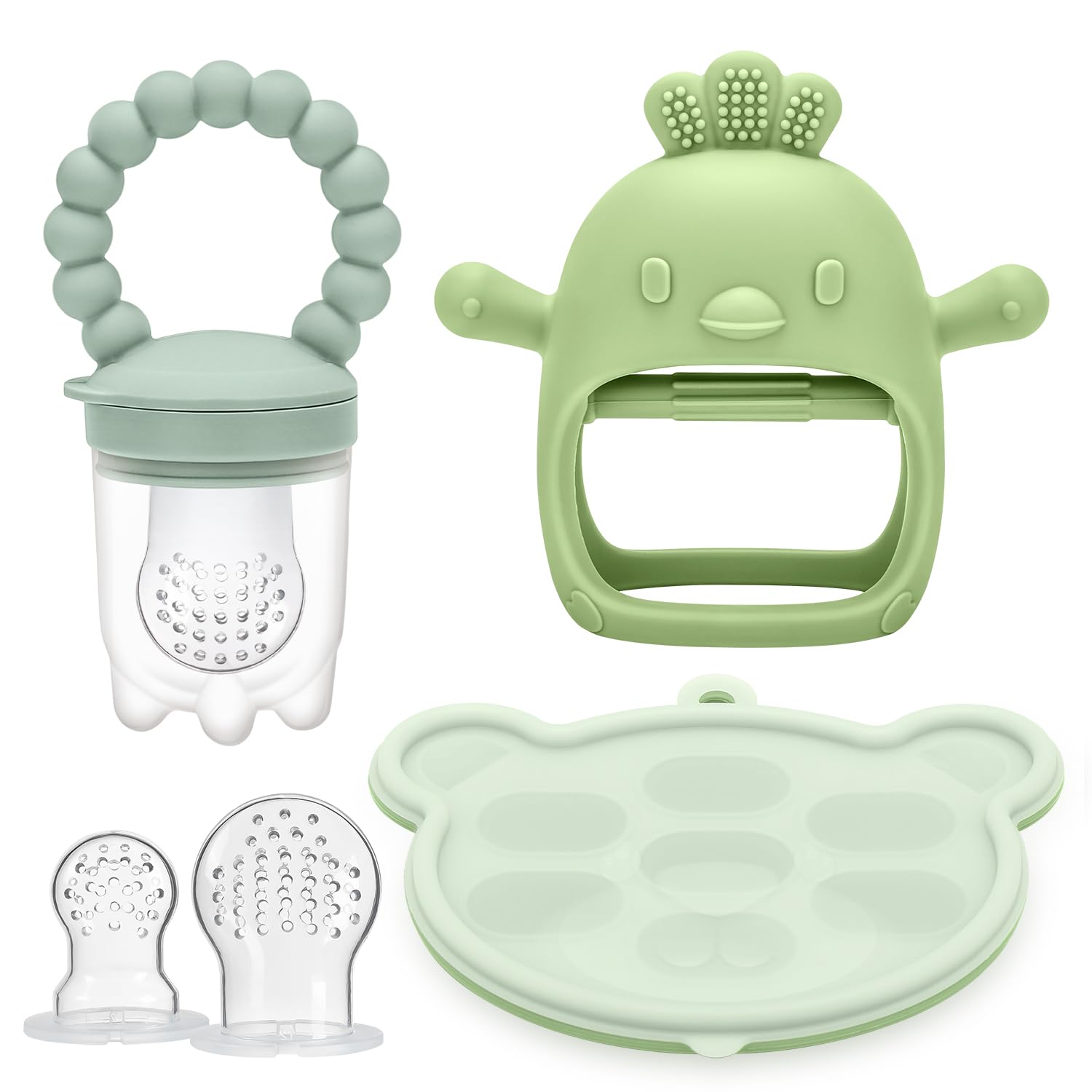 CLDY Baby Fruit Food Feeder & Breastmilk Popsicle Freezer Molds, Baby Food Dummy Feeder, BPA Free Silicone Teether for Toddler Infant for 3 Month+ Toddler Teething & Infant Self Feeding (Green)