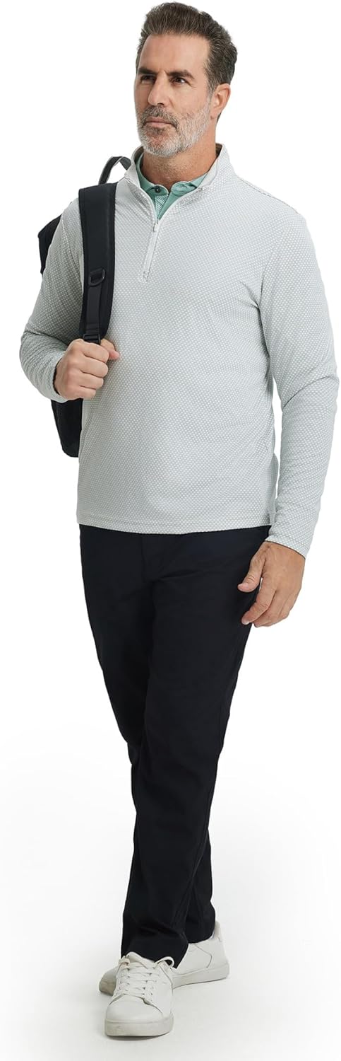M MAELREG Quarter Zip Pullover Men Jacquard Dry Fit Moisture Wicking Long Sleeve Golf Casual Stretch Sweatshirts For Men - Image 6