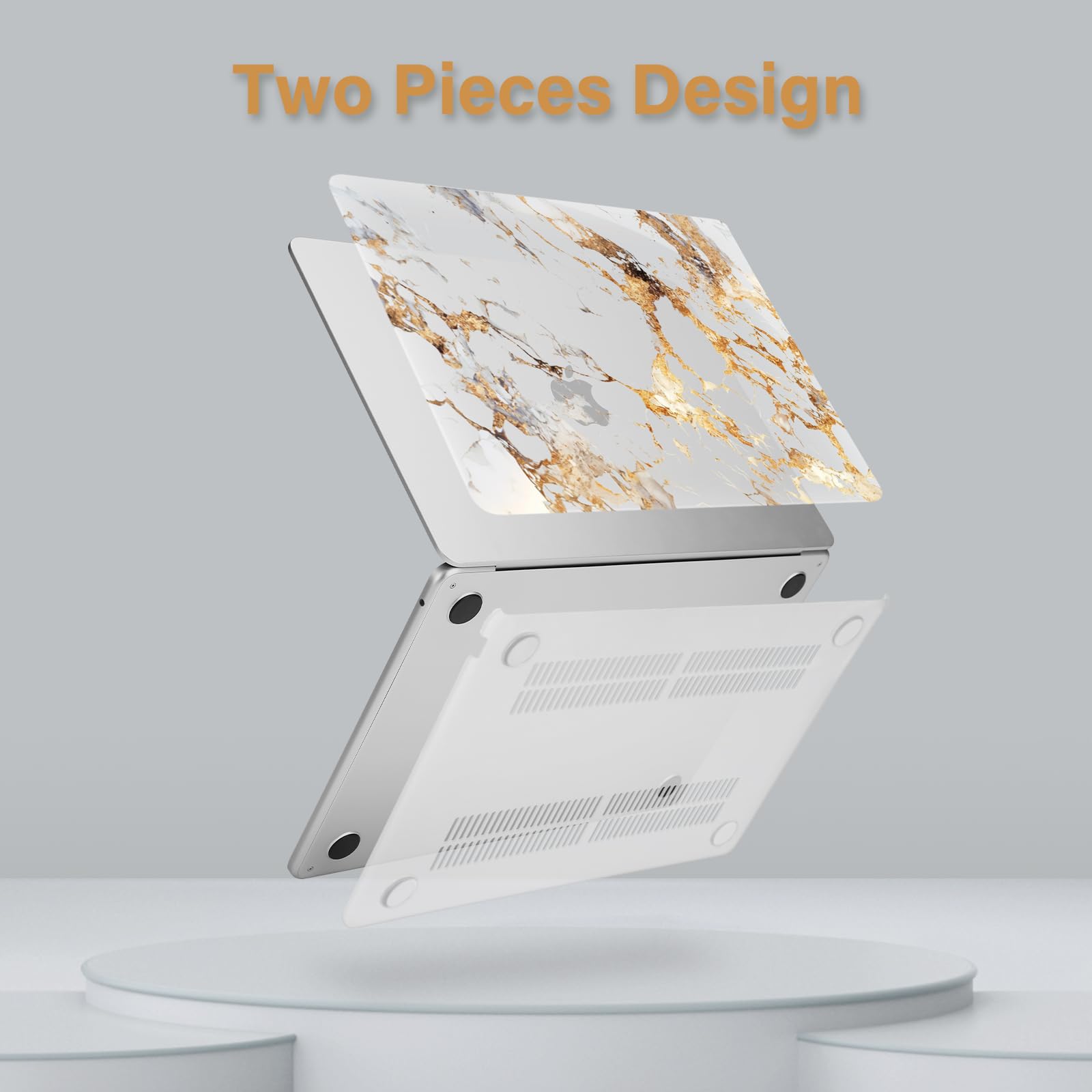 MOSISO Compatible with MacBook Air 13 inch Case 2025 2024 2023 2022 M4 A3240 M3 A3113 M2 A2681, Plastic Hard Shell&Keyboard Cover&Screen Film for MacBook Air 13.6 inch Case, Artistic Gold Marble