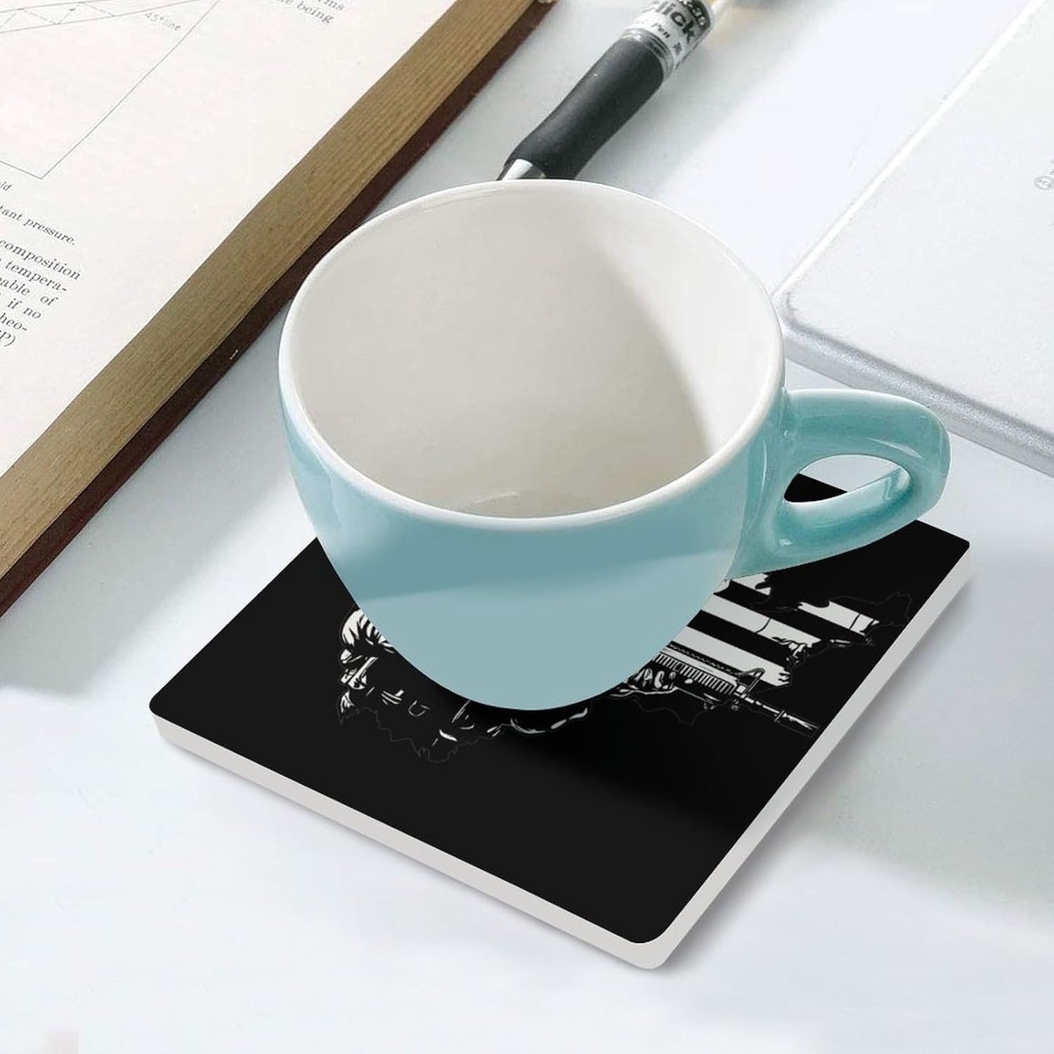 Flag of USA Military Army Coasters for Drinks Square Table Coasters Set Cup Mats with Cork Base