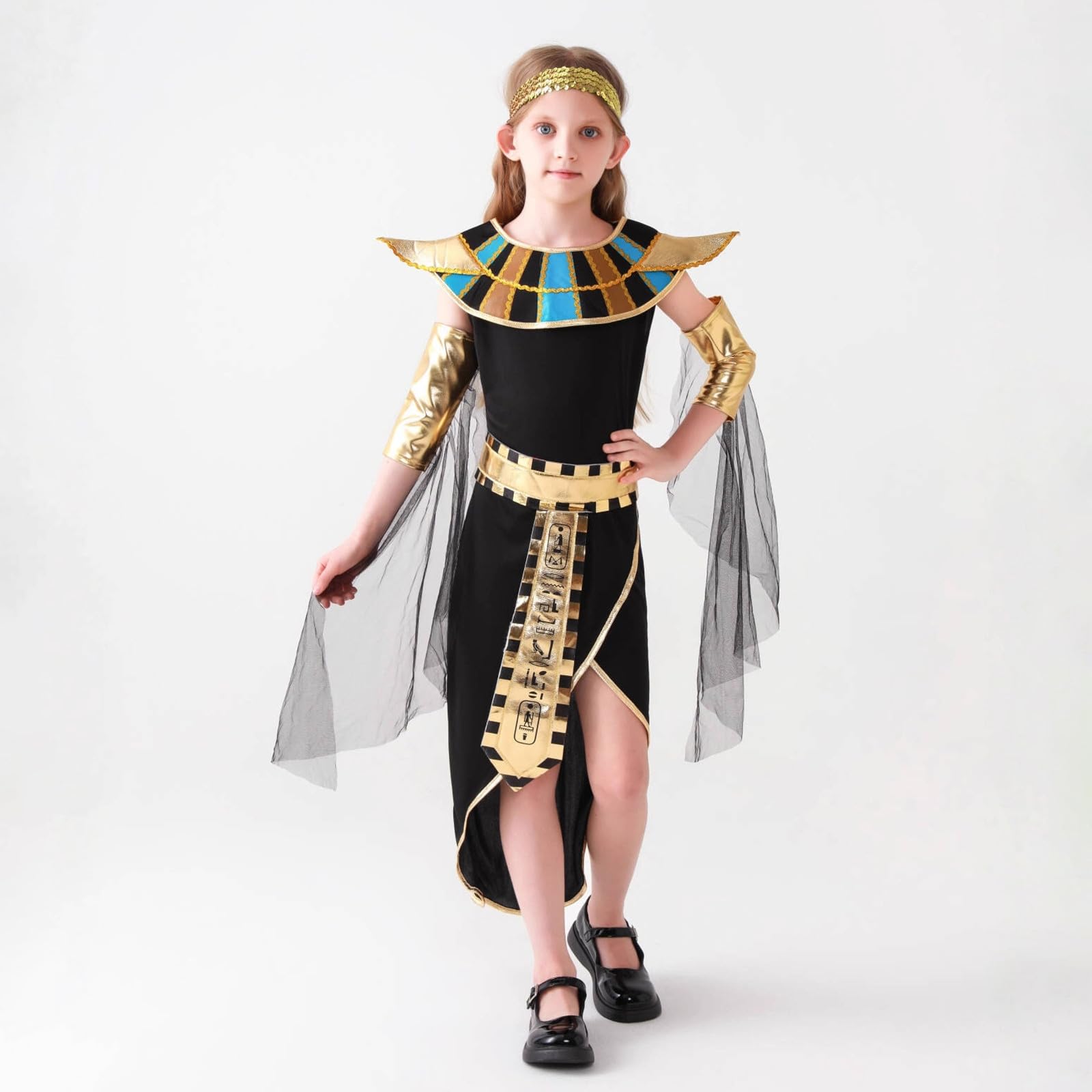 Générique enfant cour déguisement jeu rôle historique cosplay fête médiéval élégant reine princesse dame tenue spectacle cérémonie (Black, 130)