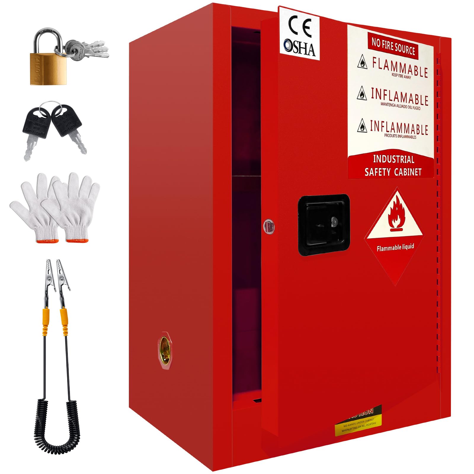 Safety Storage Cabinet, 35" H x 23" W x 18" D Galvanized Steel Flammable Cabinet, 40 Gallon Heavy-Duty Adjustable Shelf Hazardous Storage Cabinets, for Industrial and Home Use, Red