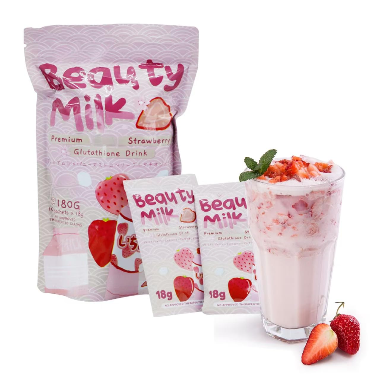 Milkshake aux fraises | Blanchiment de la peau au glutathion ， Aide à la santé de la, nourrit la peau, maintient une apparence jeune et favorise le métabolisme