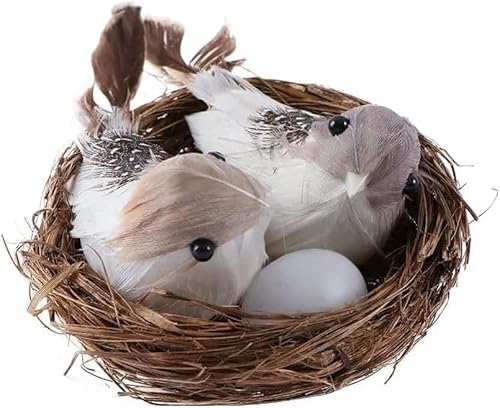 Tnyvm 1Set Simulation Bird Nest with Bird and Eggs Decor,