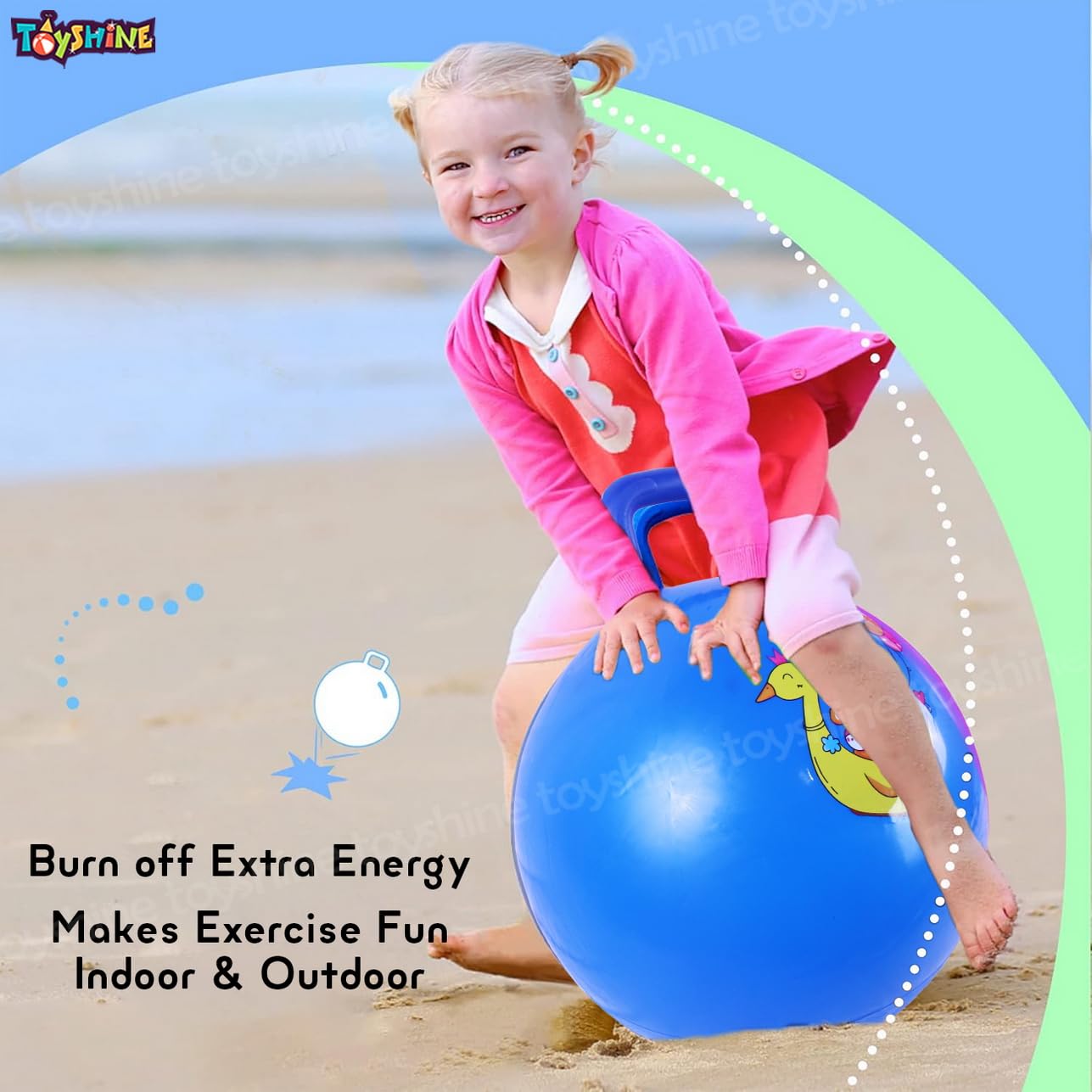 Toyshine 65cm Hopper Ball for Kids Ages 6+ Inflatable Hopping Balls Jumping Therapy Ball Toys Sit and Bounce Ball with Handle - Blue - Image 5 thumbnail