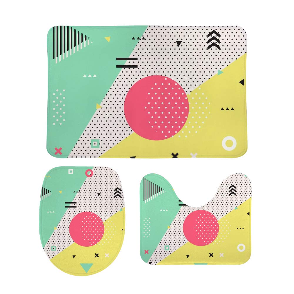 Tapis de bain antidérapants lot de 3 avec motifs géométriques pour intérieur