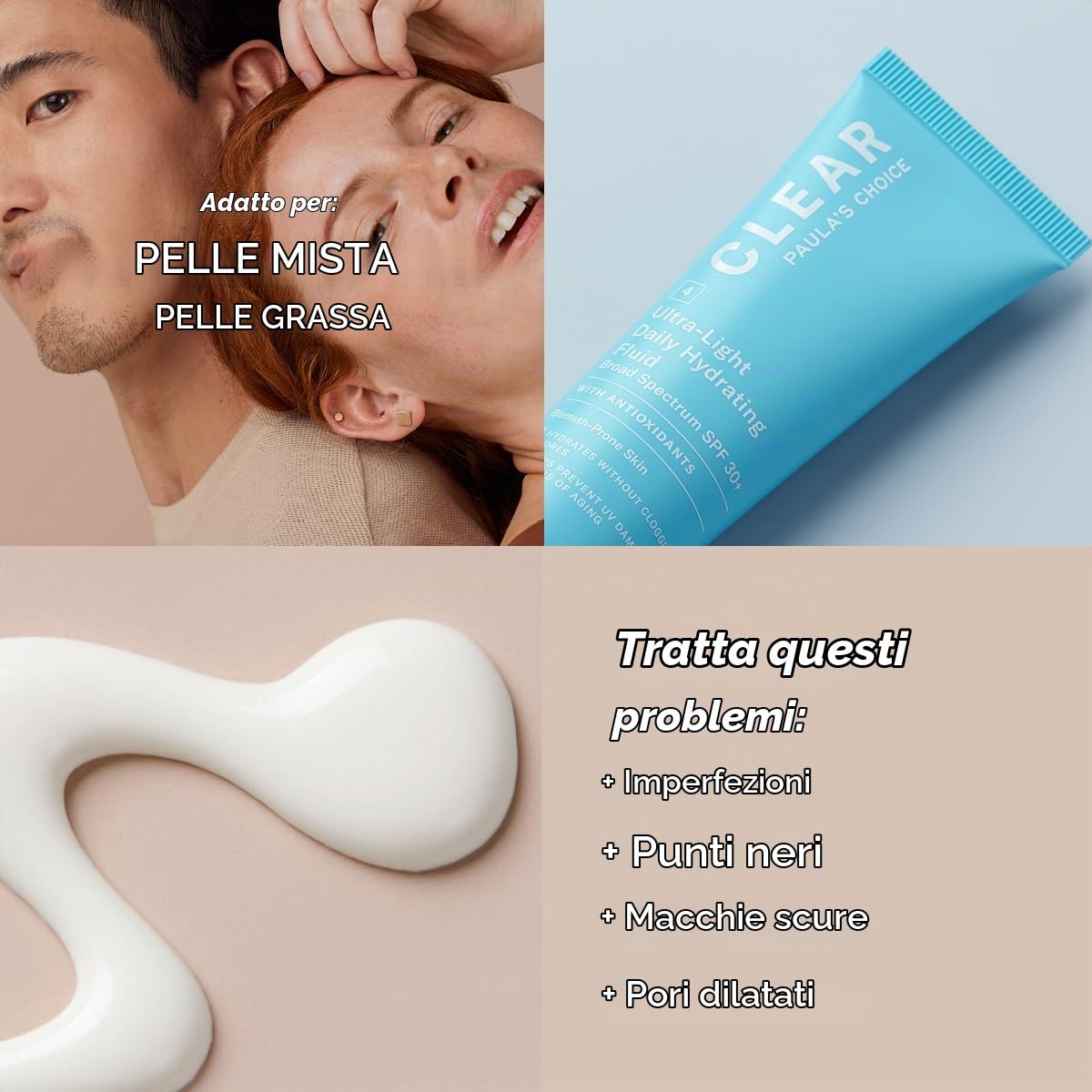 Paula's Choice Crème de Jour SPF 30, Combat les Pores, Pelle Grasse, 60 ml | Fluido Giorno Ultraleggero Con Protezione UVA/UVB - Riduce Punti Neri E Pori - Pelle Tendente a Imperfezioni - Con Vitamina E