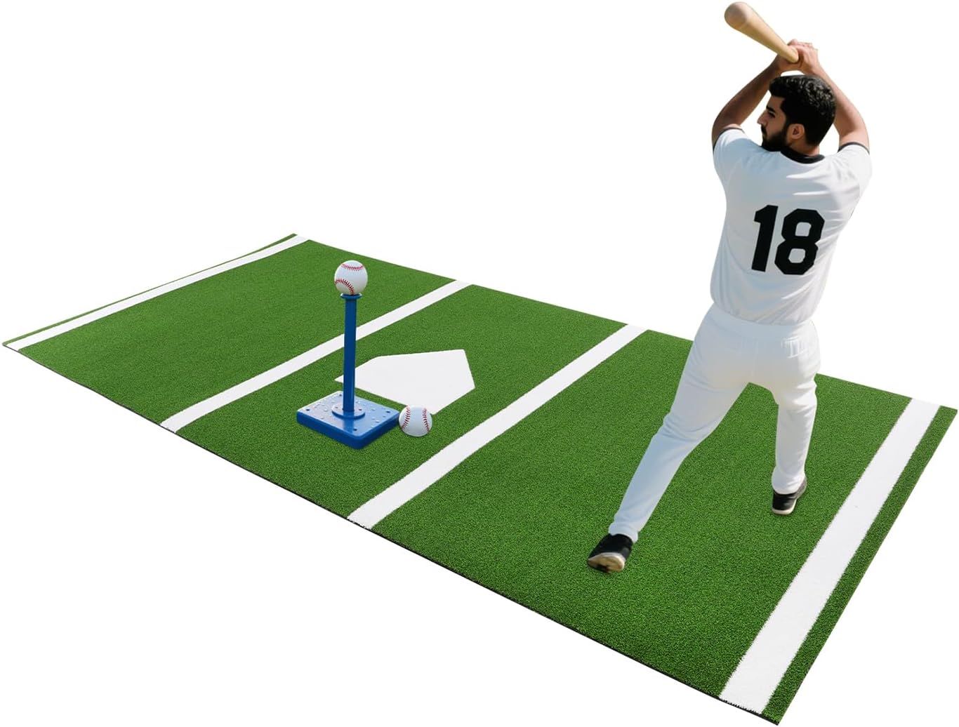 OUKANING Heavy-Duty Baseball Softball Hitting Mat 9.8x4.9 ft, 5mm Thickened Baseball Softball Turf Training Mat, Roll-up Design Anti-Slip Baseball Softball Cage Mats for Indoor Outdoor (Green & White)