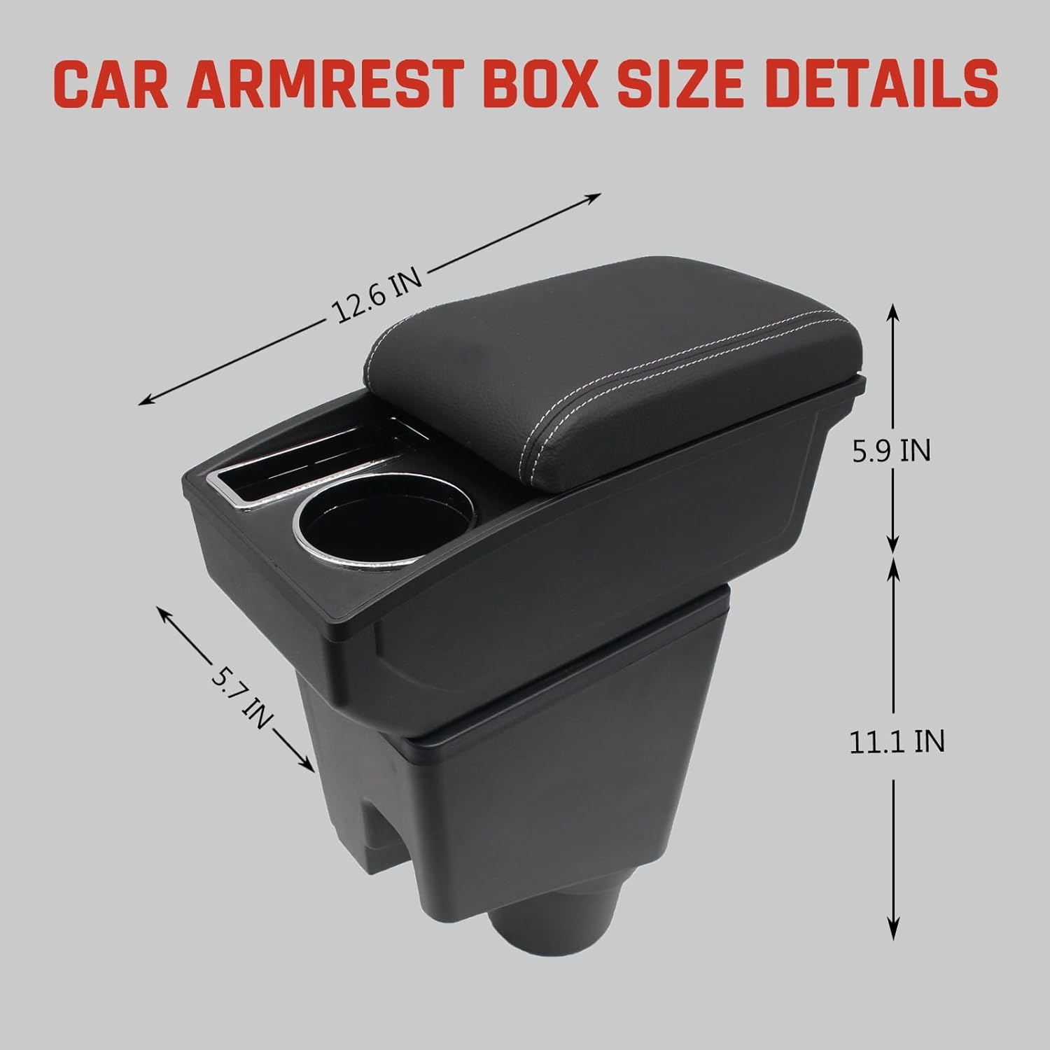 Car Armrest Box for Toyota Yaris Hatchback 2015 2017 2018 Yaris L Accessories Center Console Leather Arm Rest Double-Layer Storage Space with Cup Holder (White Thread)