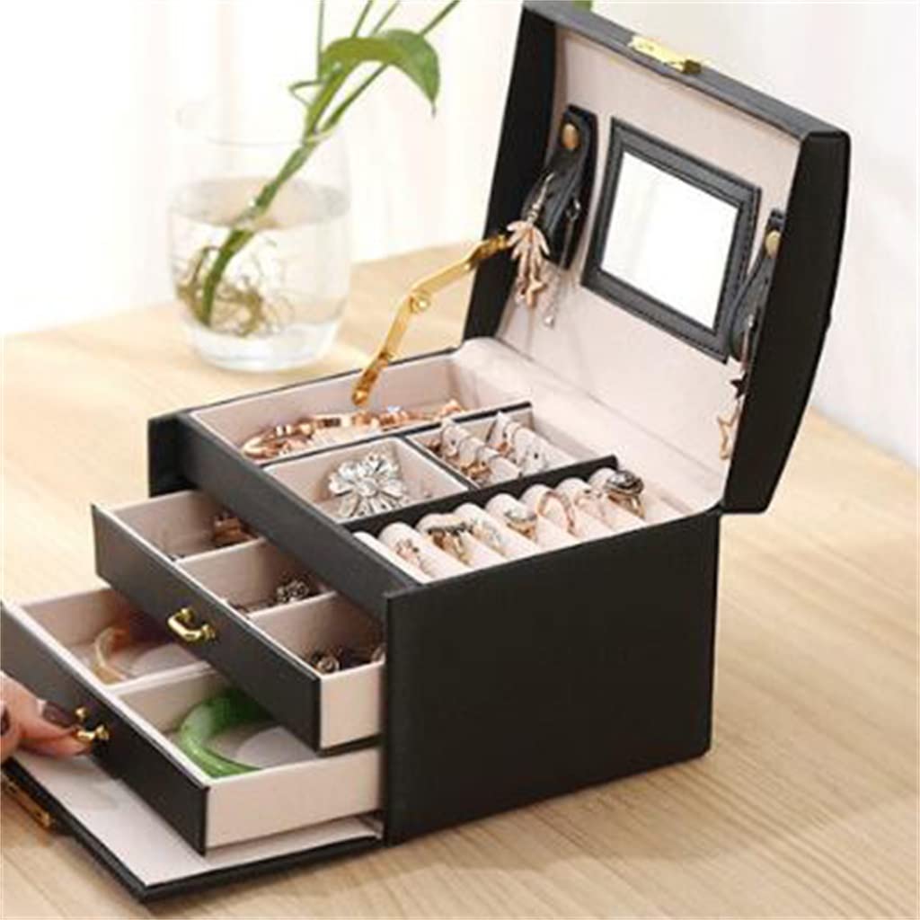 Jewelry Box Double Drawer Portable Earrings Ring Bracelet Jewelry Storage Box (D 17.5*.14*.13cm) (D 17.5*.14*.13cm)