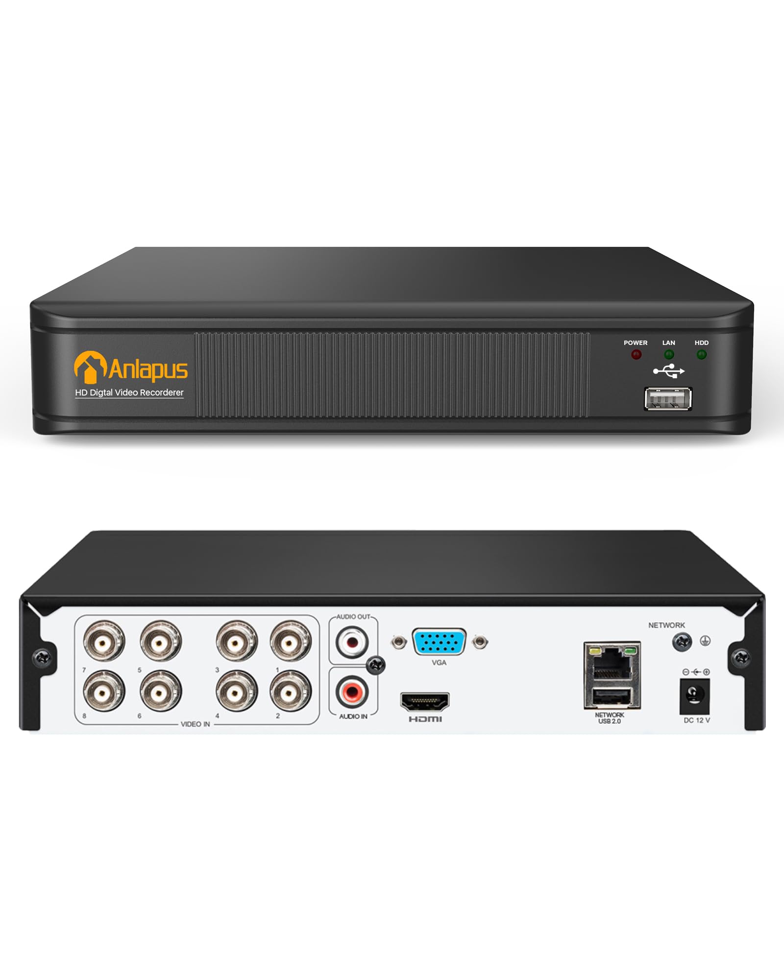 Anlapus 1080P H.265+ 8 Canales Video Grabador de Vigilancia DVR para Kit de Cámaras de Seguridad, Detección de Movimiento, Acceso Remoto P2P