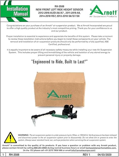 Miniatura 5 de Arnott - Sensor de altura de paseo LT delantero -12-18 Audi A6/A7, 11-18 A8, 14-18 RS7, 13-18 S6/S7/S8 (RH-3588)