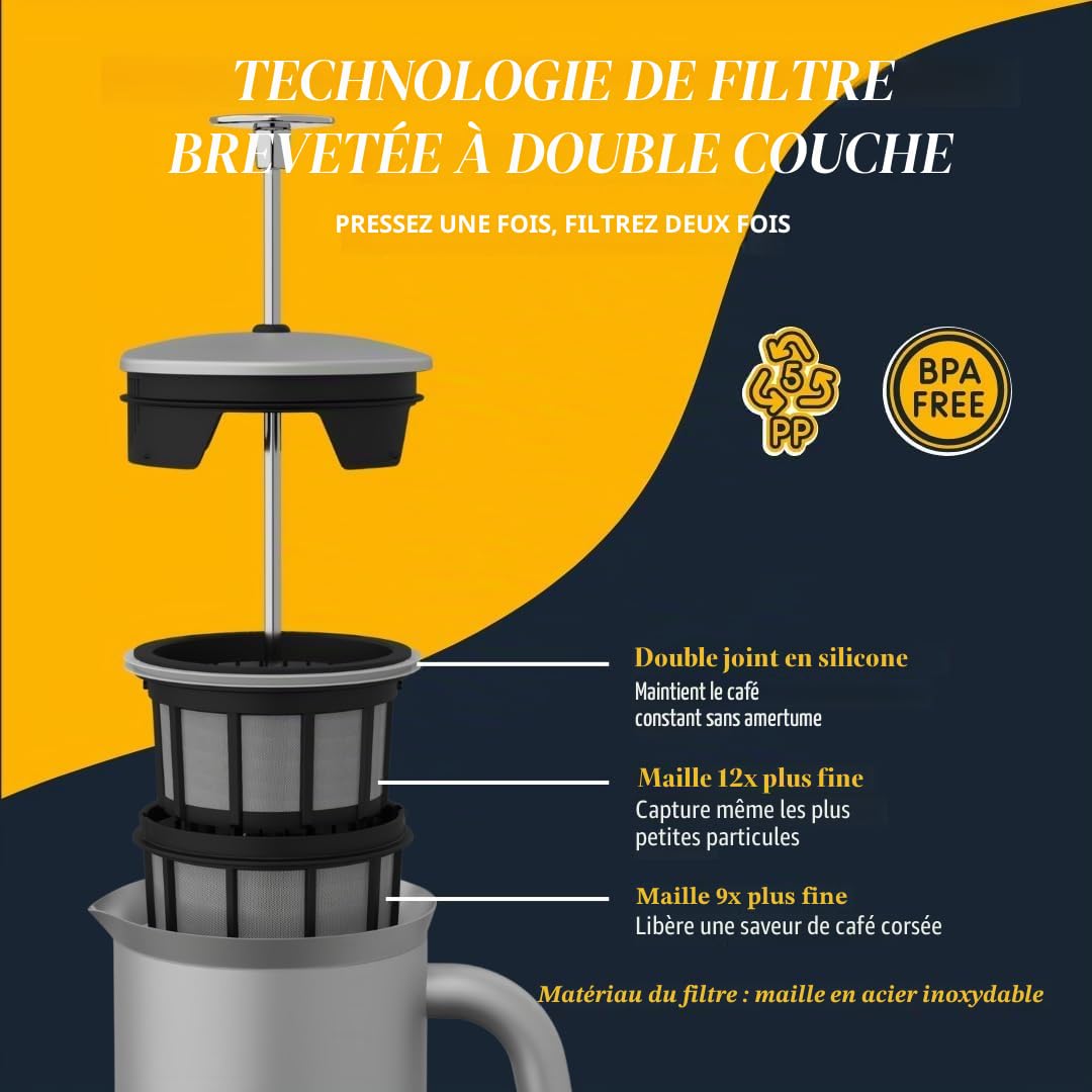 ESPRO® French Press P7, Acier Inoxydable brossé, Acier Inoxydable, 1 l
