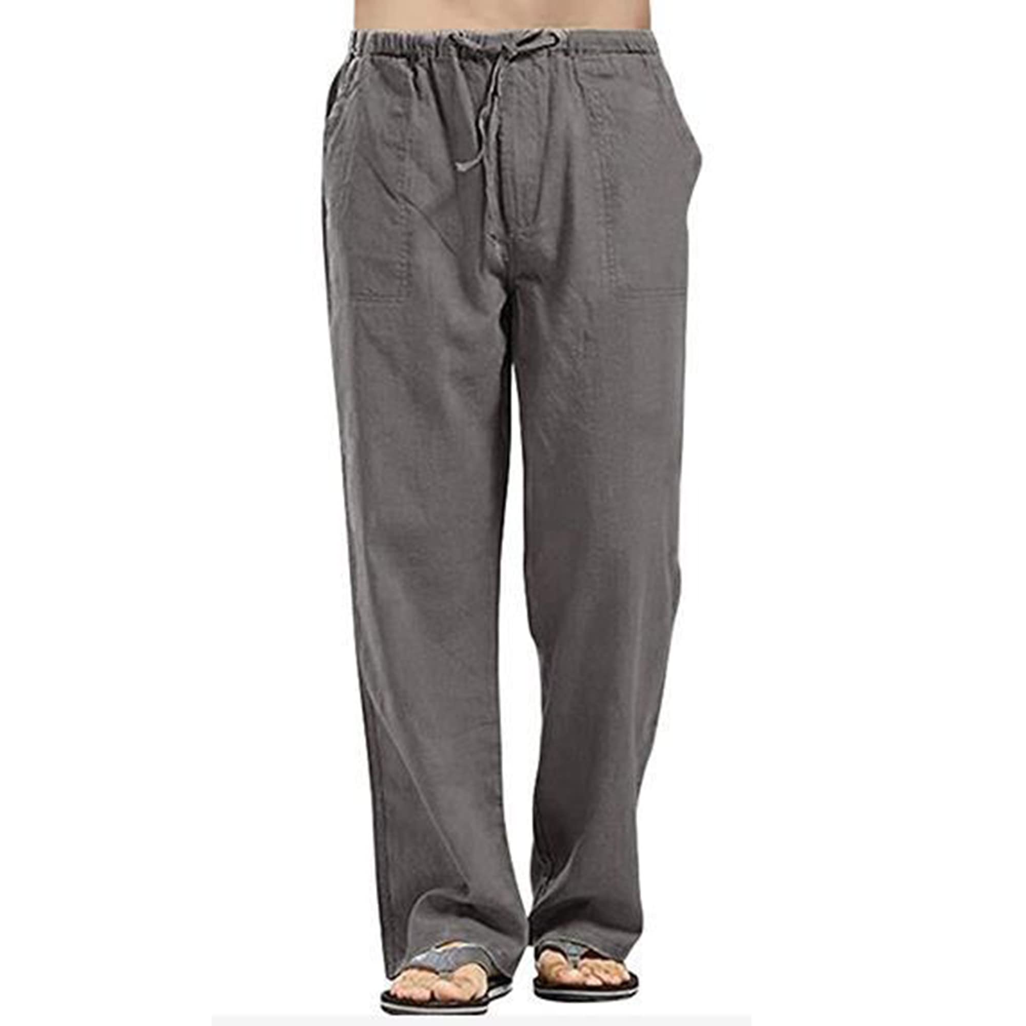 Sprifloral Herrenhose aus Leinen einfarbig entspannte Passform lässige Yogahose gerade Beine Hose