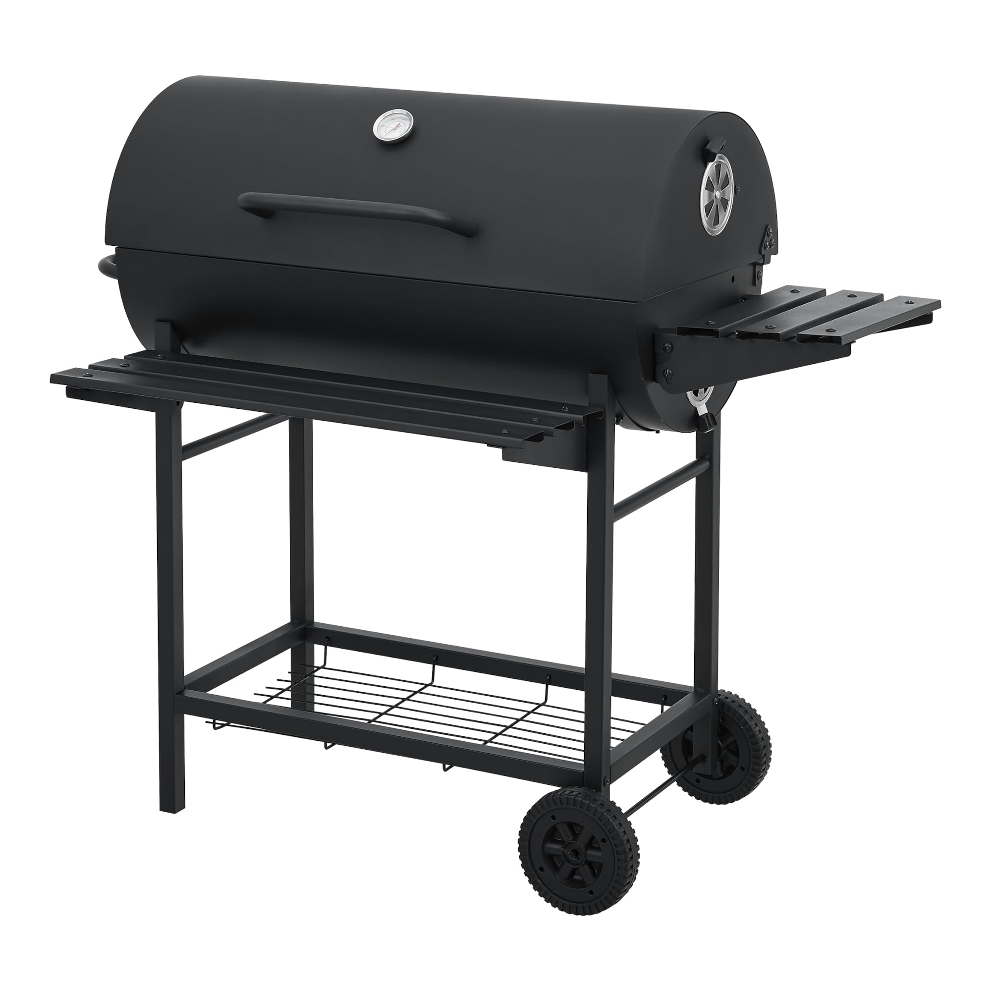 casa.pro Grill na kółkach Armento grill na węgiel drzewny z pokrywką, ruszt do grillowania z emaliowanej stali nierdzewnej, grill ogrodowy, 2 koła, termometr w pokrywie, 95 x 108 x 61 cm, czarny