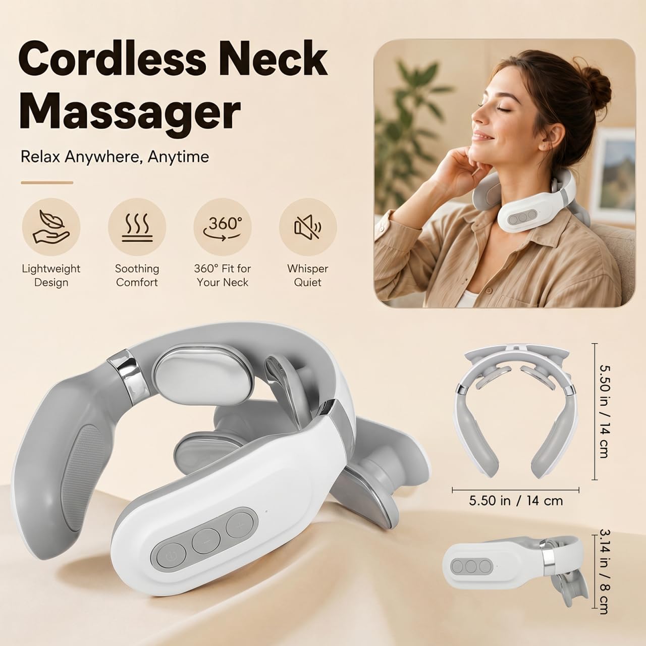 Toyvian Appareil de massage électrique de la nuque avec température constante - Compresse à chaud - Arrêt automatique - Design ergonomique pour soulager les douleurs au cou et aux épaules - Sans fil
