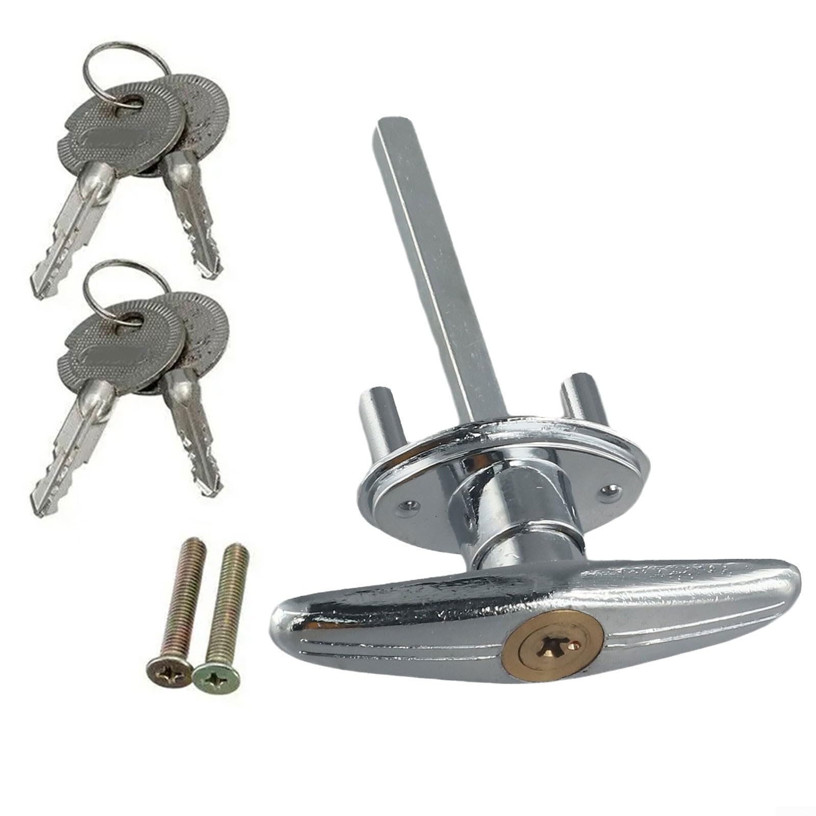T Lock Griff Garagentorschloss für Wohnwagen und Wohnmobile, Zinklegierungsmaterial, wetterbeständig und rostfrei, mit 2 Schlüsseln (Schloss + 2 Schlüssel)
