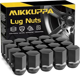 MIKKUPPA M14x1.5 러그 너트, 지프 랭글러 JL 그랜드 체로키 교체품, 램 1500 닷지 차저 쉐보레 임팔라 팩토리 휠, 블랙 20피스 원피스 디자인 2.2cm(7/8인치) 육각 러그 너트 교체 OEM 611-330