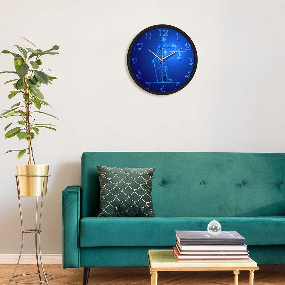 Geek Alerts Voice Control LED Lighting Silent Quartz Clock Polygonal Themis Justice Goddess Wall Clock Legal Law Office Home Decor Futuristic Justice Law Judgement Metal Frame Attorney Watch