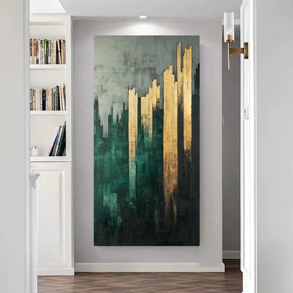 SDVIB Abstract Green & Golden Canvas Wall Art Frameless Minimalist Canvas Prints Poster for Living Room & Office Decor(80x160cm/ Frameless)