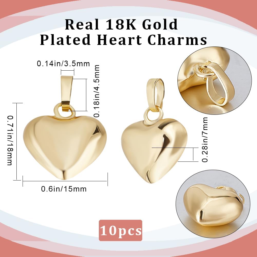 Beebeecraft 1 Box 10Pcs Puffed Heart Charm 18K Gold Plated Smooth Tiny Love Drops Charms for Jewelry Making Necklace Bracelet DIY Crafts - Image 2