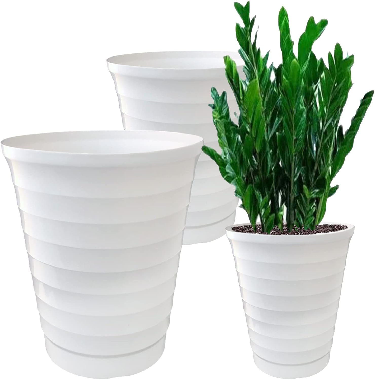 6 Pcs Stylish Flowerpot White Imitating Porcelain Plastic The deepth Round Planting Pot Used for Soil Culture or Hydroponic Culture by User's Choice, 9.75x11.35In, WHBP30256