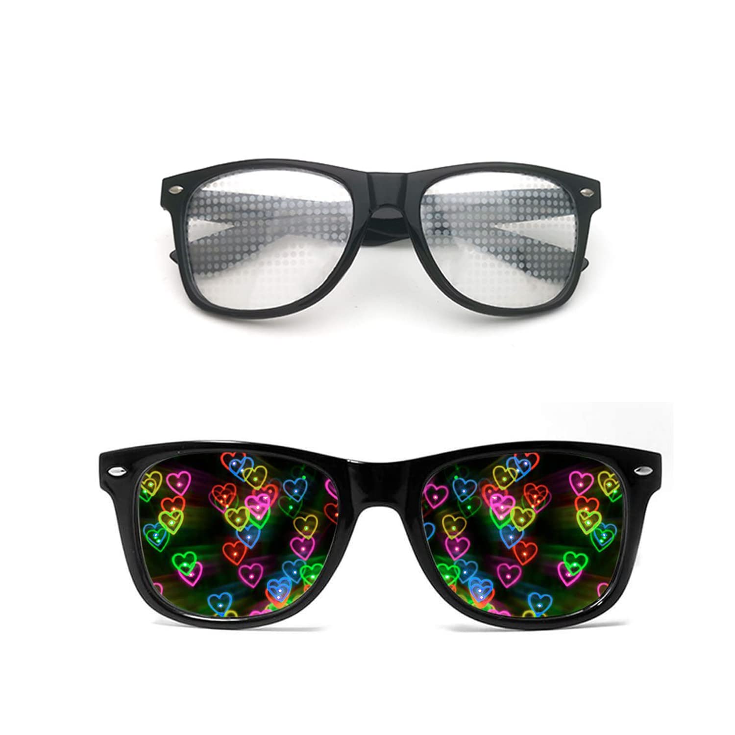 Special Effects Sunglasses, Peach Heart Diffraction Glasses, Festival Party Light Changing Refraction Glasses, Funny Light Diffraction Eyeglasses for Women Men Kids with Heart Effects