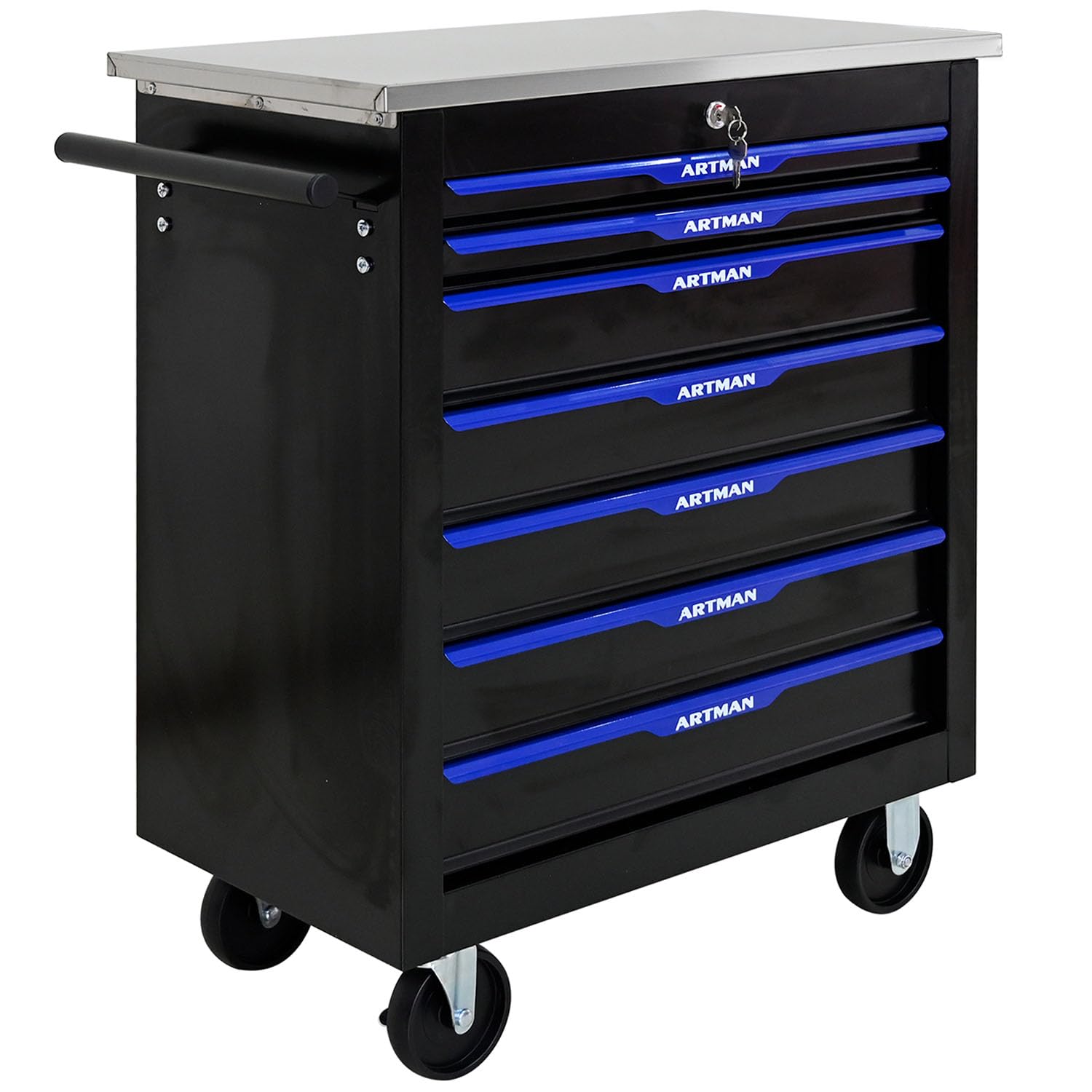nifoti 7-Drawer Rolling Tool Chest with Stainless Steel Worktop,Tool Chest with Secure Locking System,Mobile Storage Tool Cabinet with 360°Wheels and