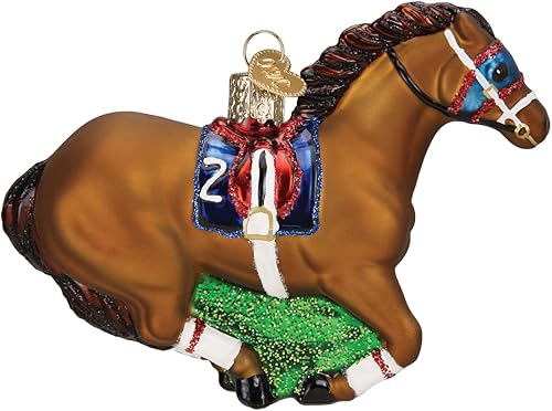 Miniatura 2 de Old World Christmas Adorno de cristal soplado de caballo de carreras para árbol de Navidad
