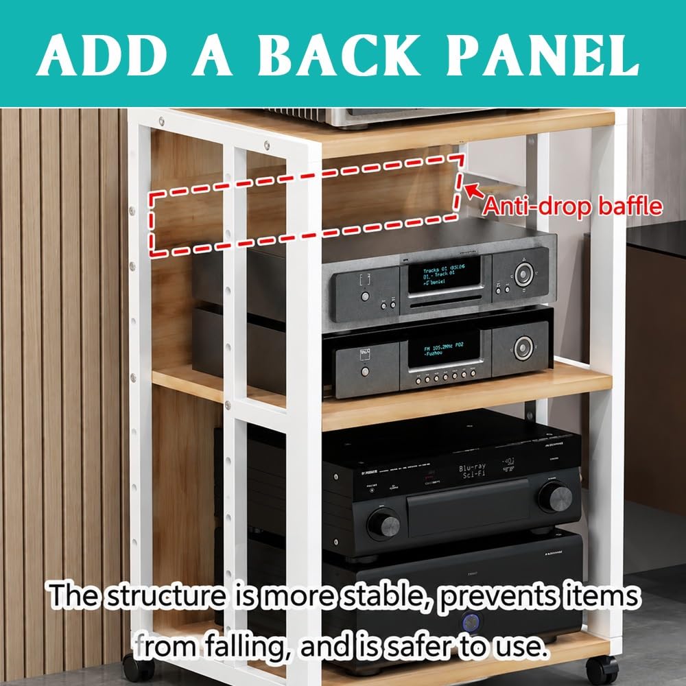 Soporte multimedia AV de 3, 4 o 5 niveles, estante de audio móvil, soporte giratorio de altura ajustable, estante de madera, estante estéreo, armario de almacenamiento multimedia (negro, 3 niveles)