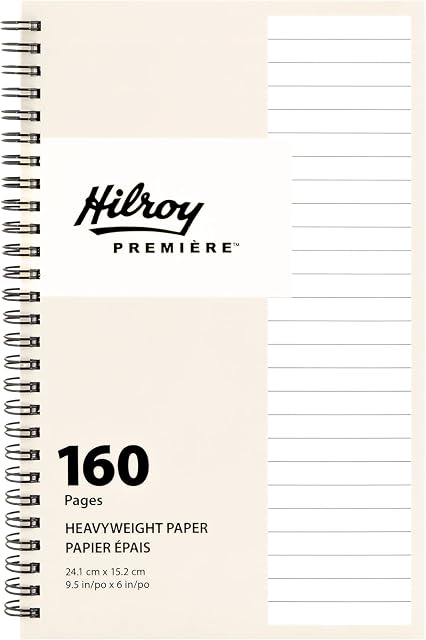Hilroy Premiere Spiral Un carnet de notes, petit, 6” x 9.5”, Papier doublé de crème, 160 Pages/80 Feuilles (590001)