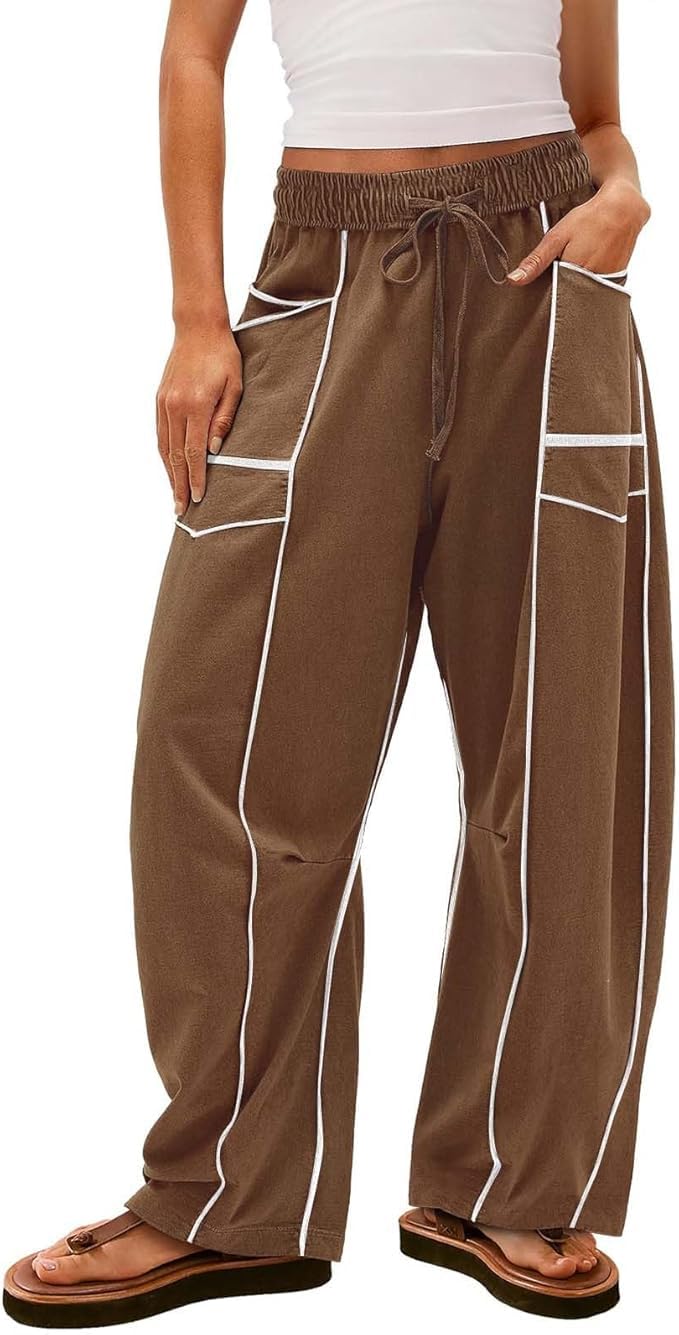 Barrel Pants Women Womens Wide Leg Pants for Women Drawstring Baggy Sweatpants High Waist Lounge Pant with Pockets