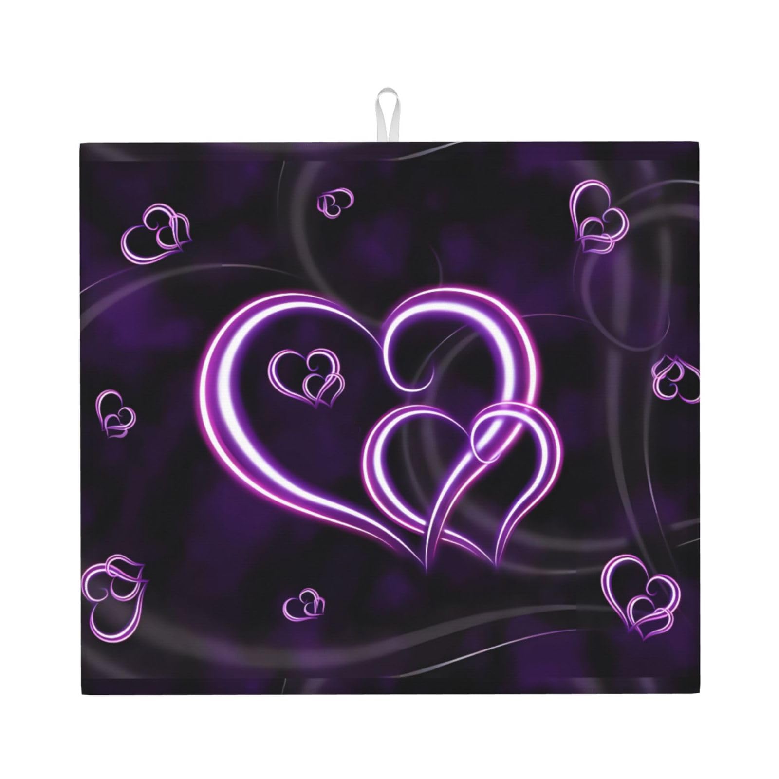 HJFCZH Purple Hearts Prints Kitchen Drying Mat - Absorbent Dish Drying Throw with Vibrant Prints, Quick-Dry Countertop Layer for Dishes & Appliances - Non-Slip & Foldable